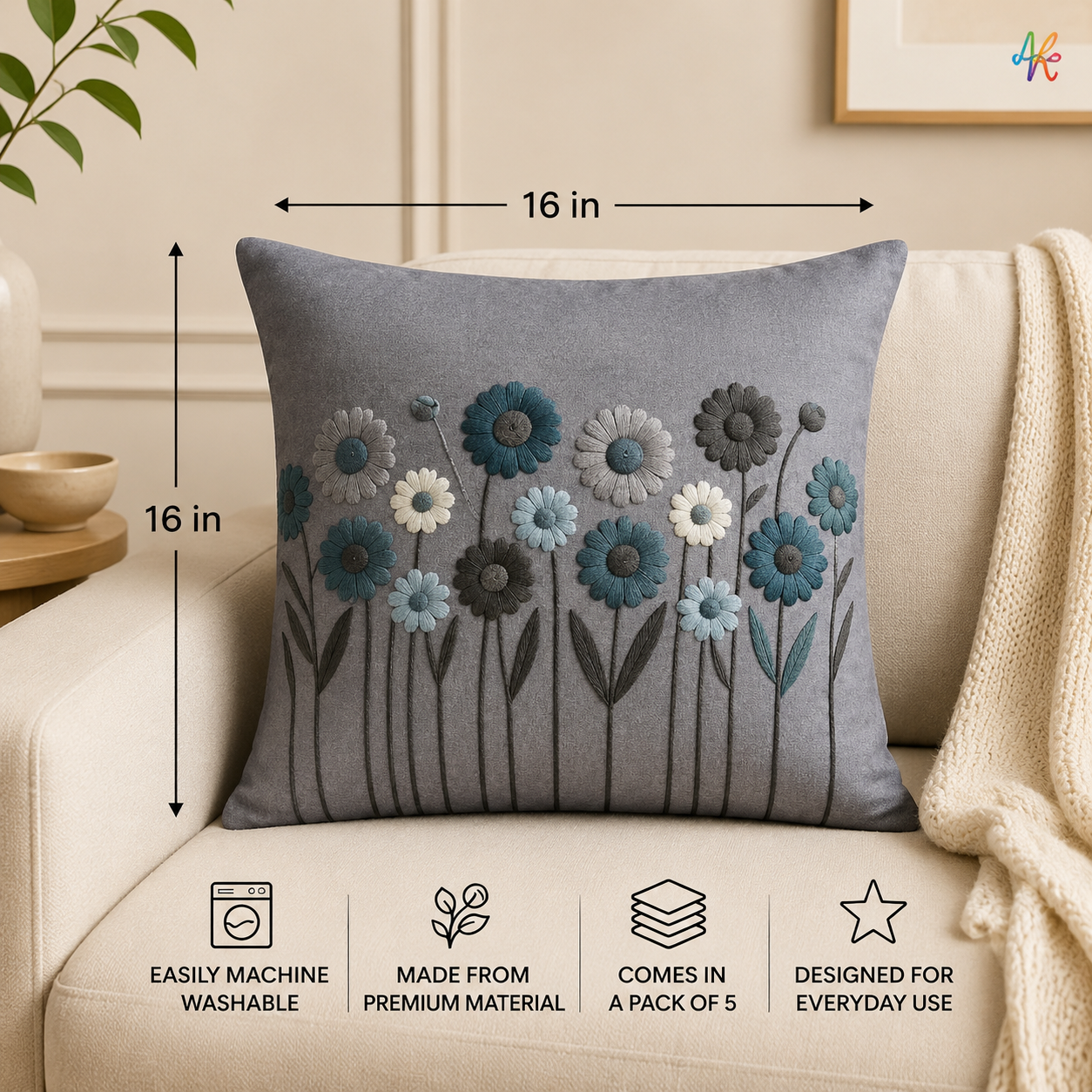 Blue Floral Cushion Cover - Image 5