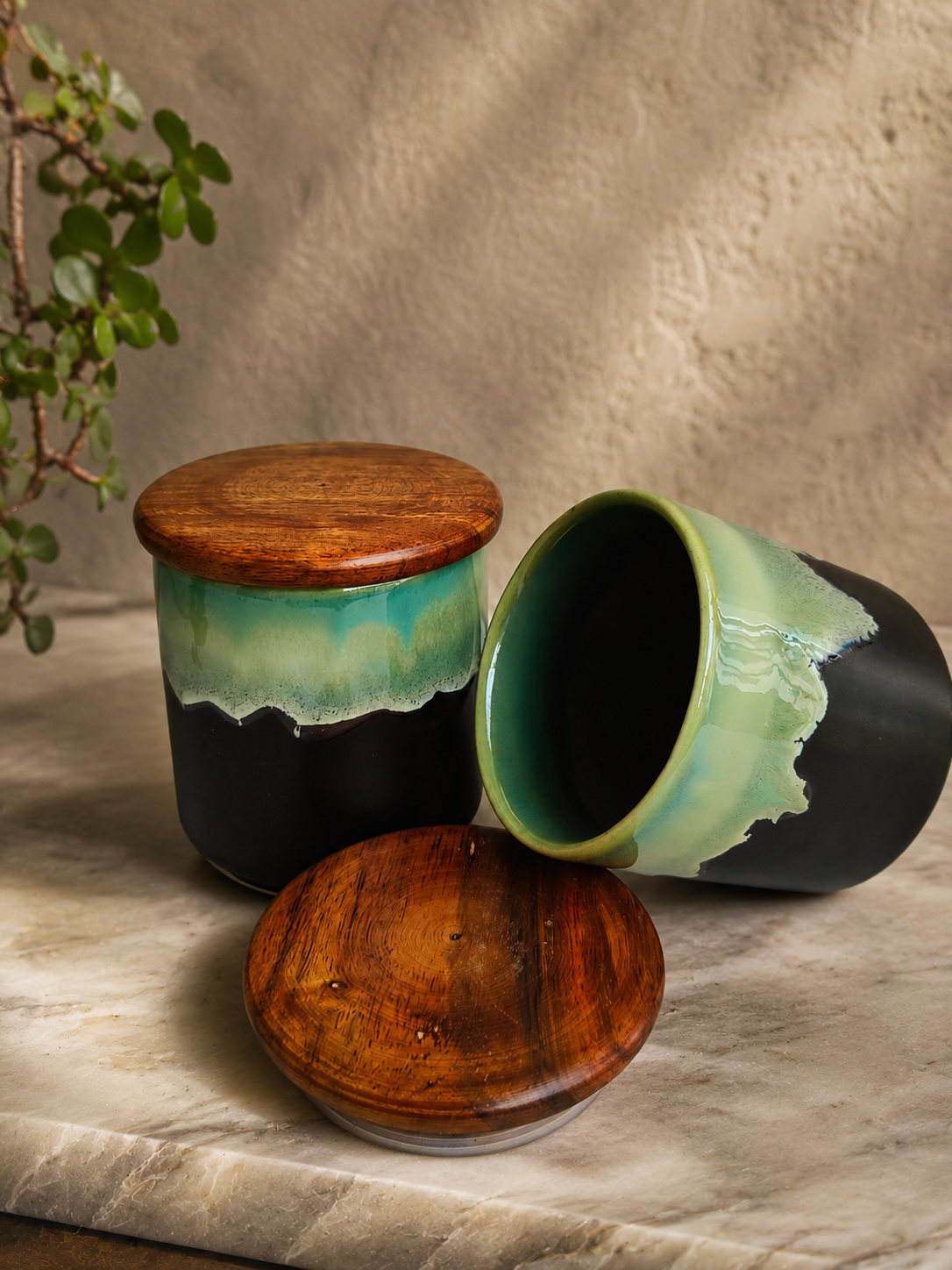 Olive Mist Storage Jar Set of 2
