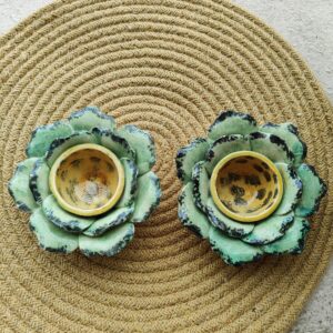 Emerald Sunburst Candle Holders Set