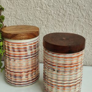 Rustic Wave Ceramic Storage Jar Set