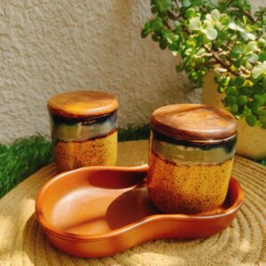Rust Ember Ceramic Jar Set with Tray