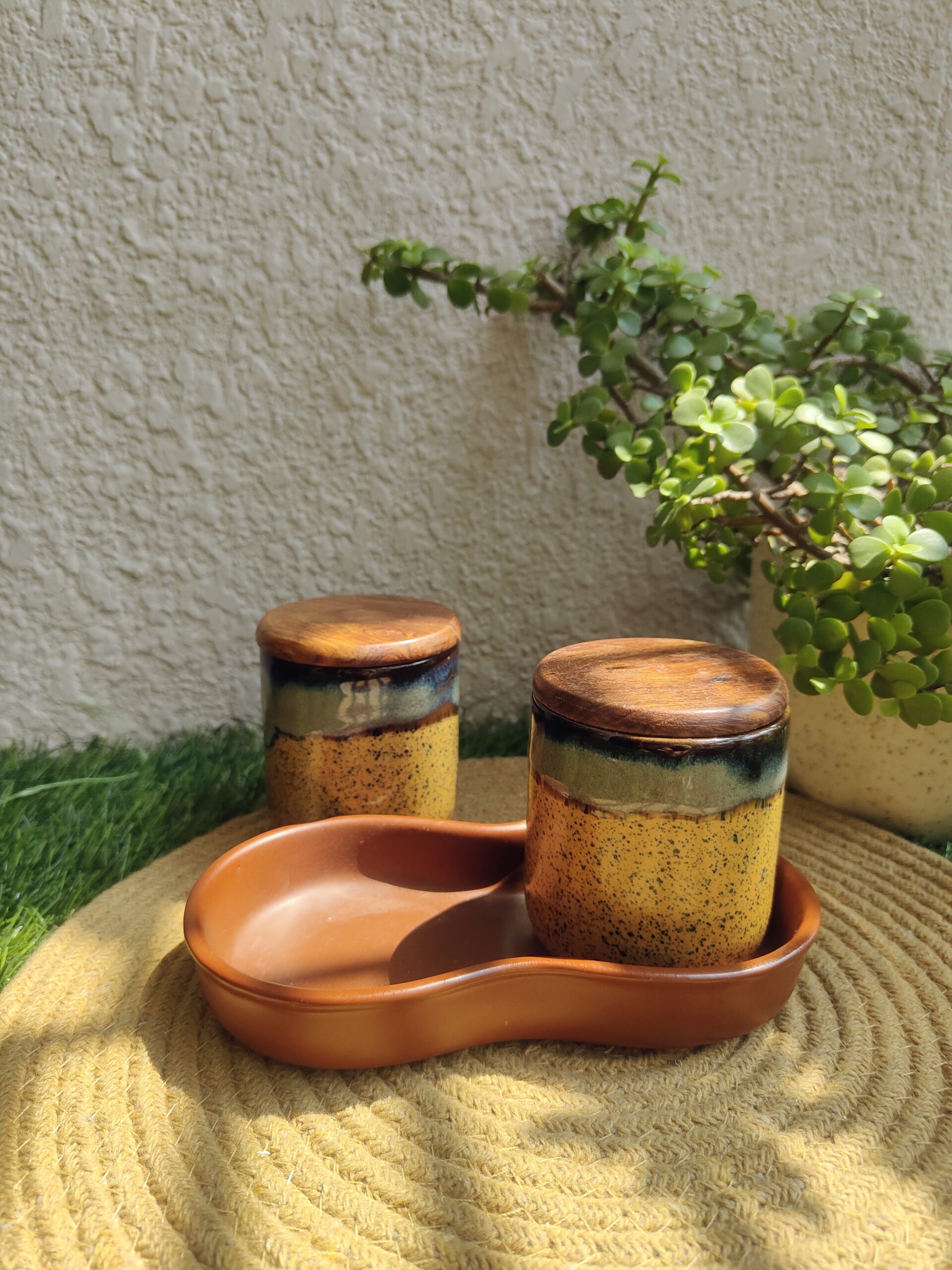 Rust Ember Ceramic Jar Set with Tray - Image 4