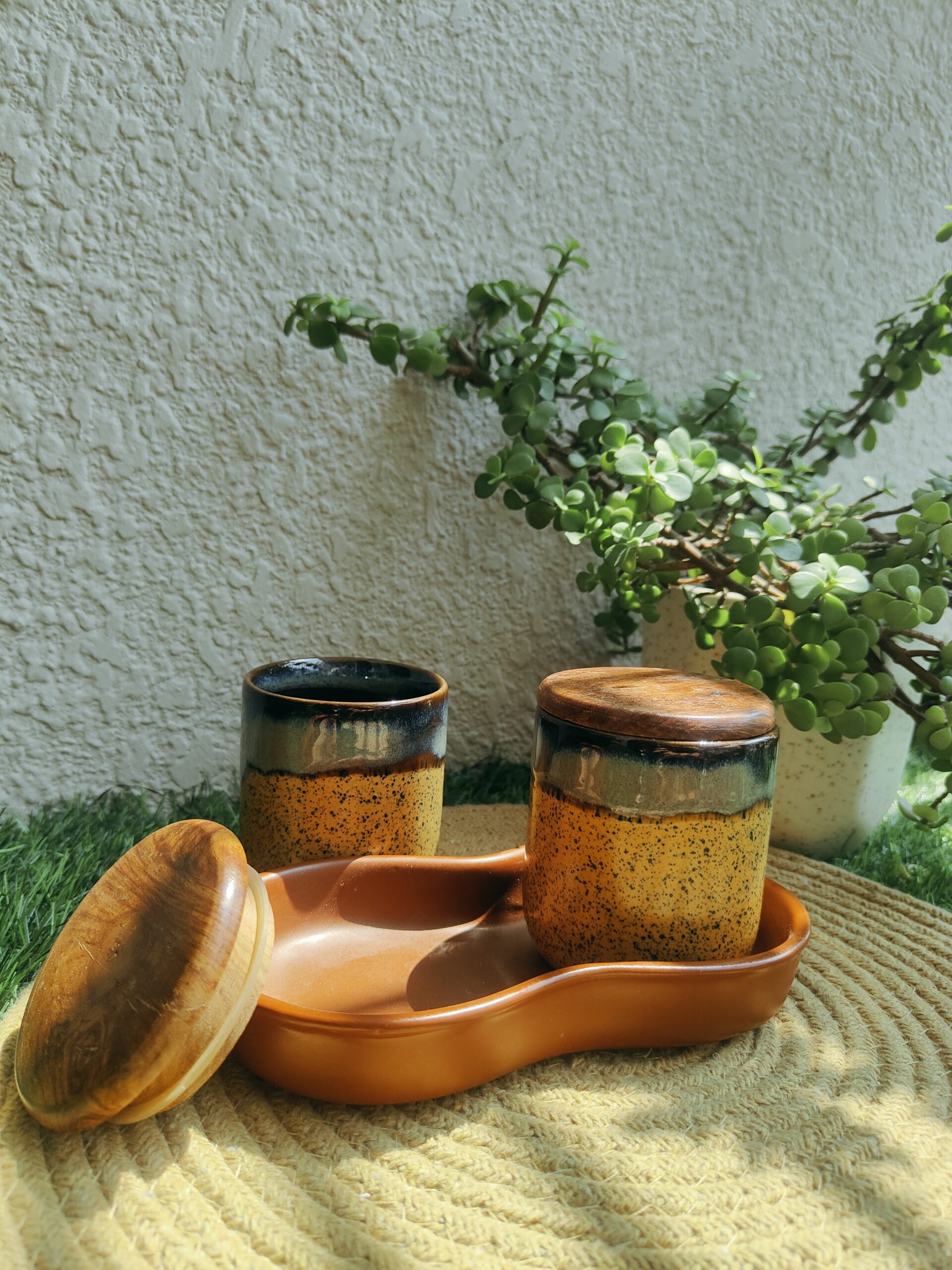 Rust Ember Ceramic Jar Set with Tray - Image 3