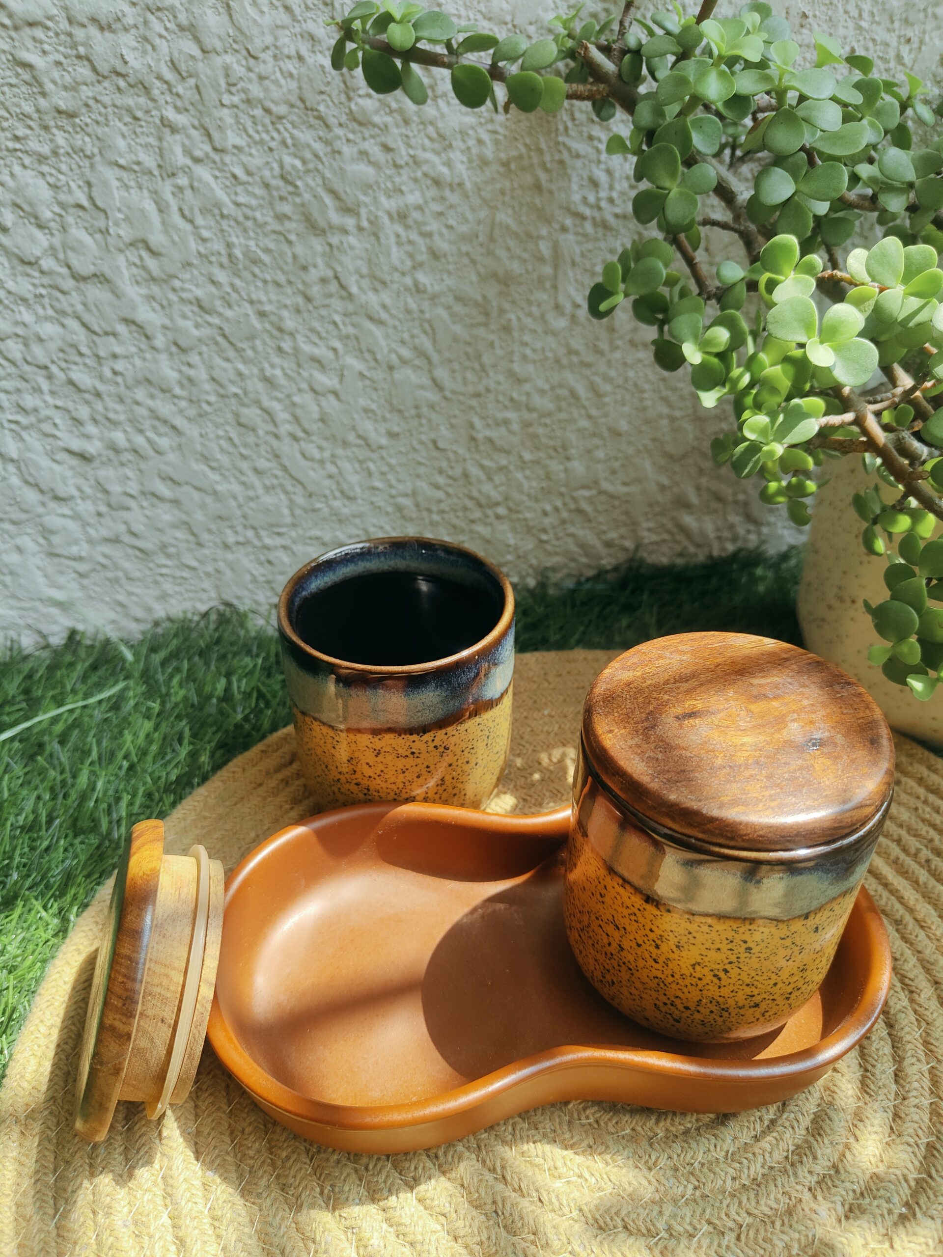 Rust Ember Ceramic Jar Set with Tray - Image 2