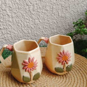 Embossed Floral Ceramic Mug Sets