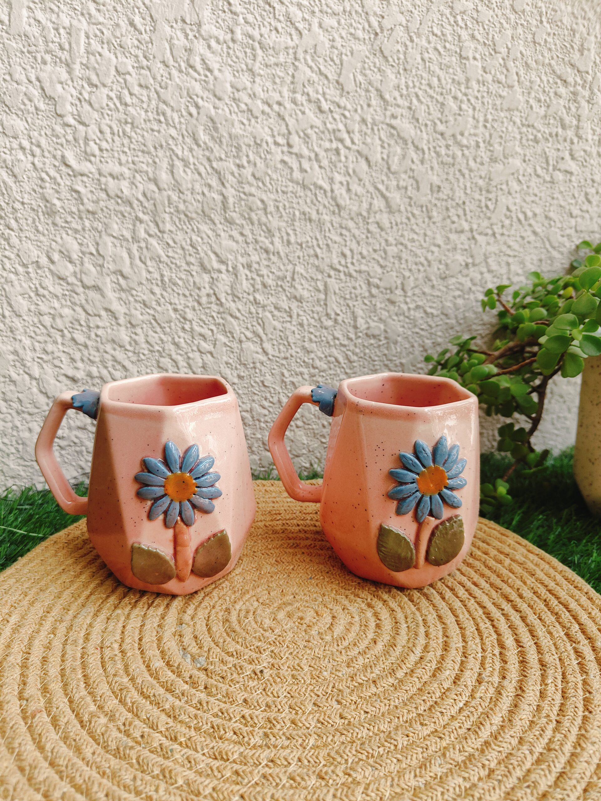 Embossed Floral Ceramic Mug Sets - Image 3