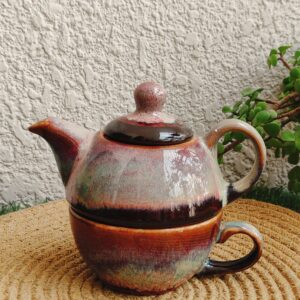 Studio Glazed Ceramic Kettle & Cup Set
