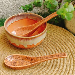 Rustic Peach Speckled Ceramic Soup Spoon Set