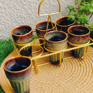 Studio Kulhad Set of 6 with Golden Stand