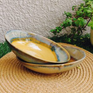 Golden Ochre Ceramic Serving Bowl Set