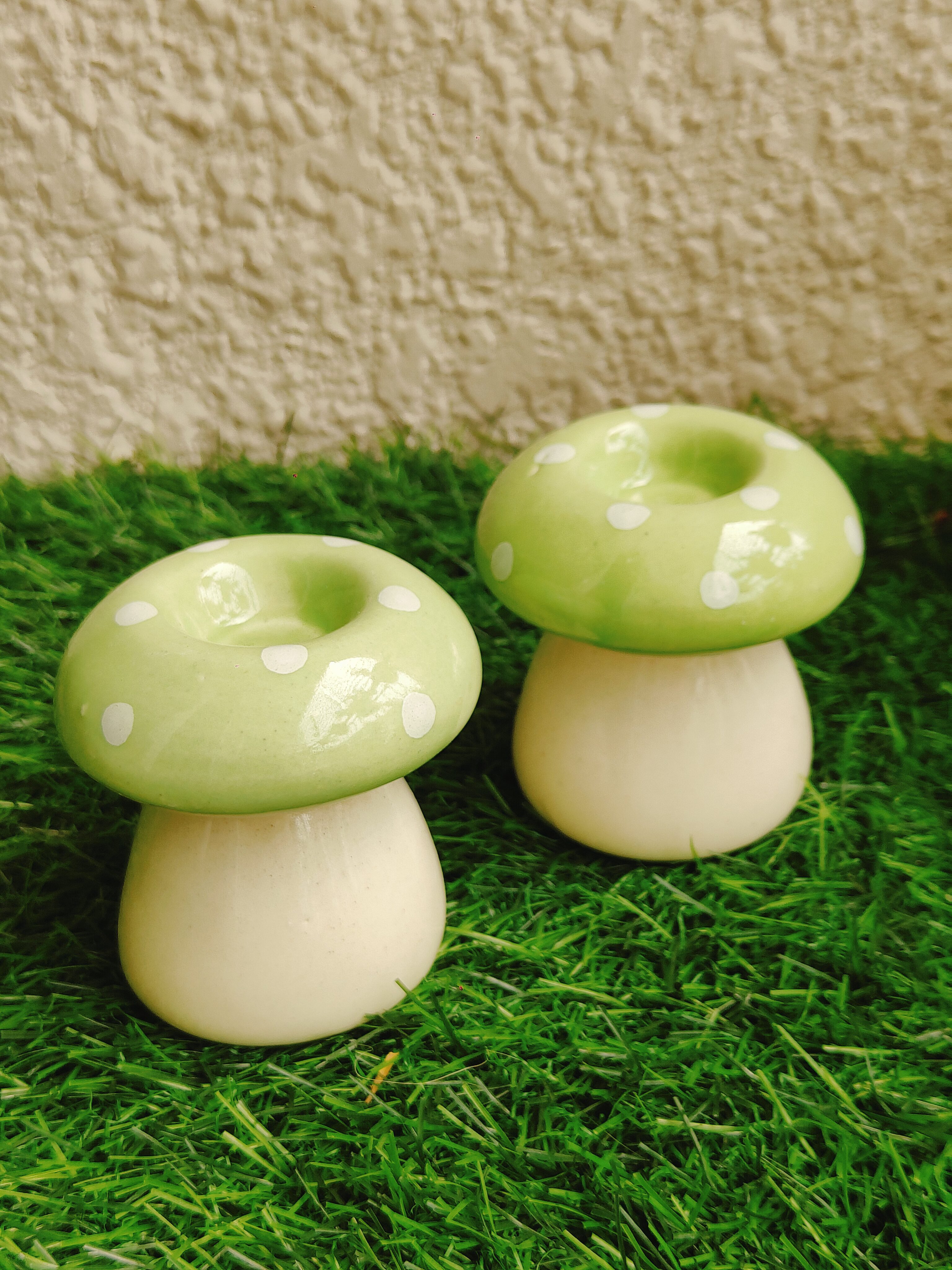 Pastel Mushroom Ceramic Candle Holders Set