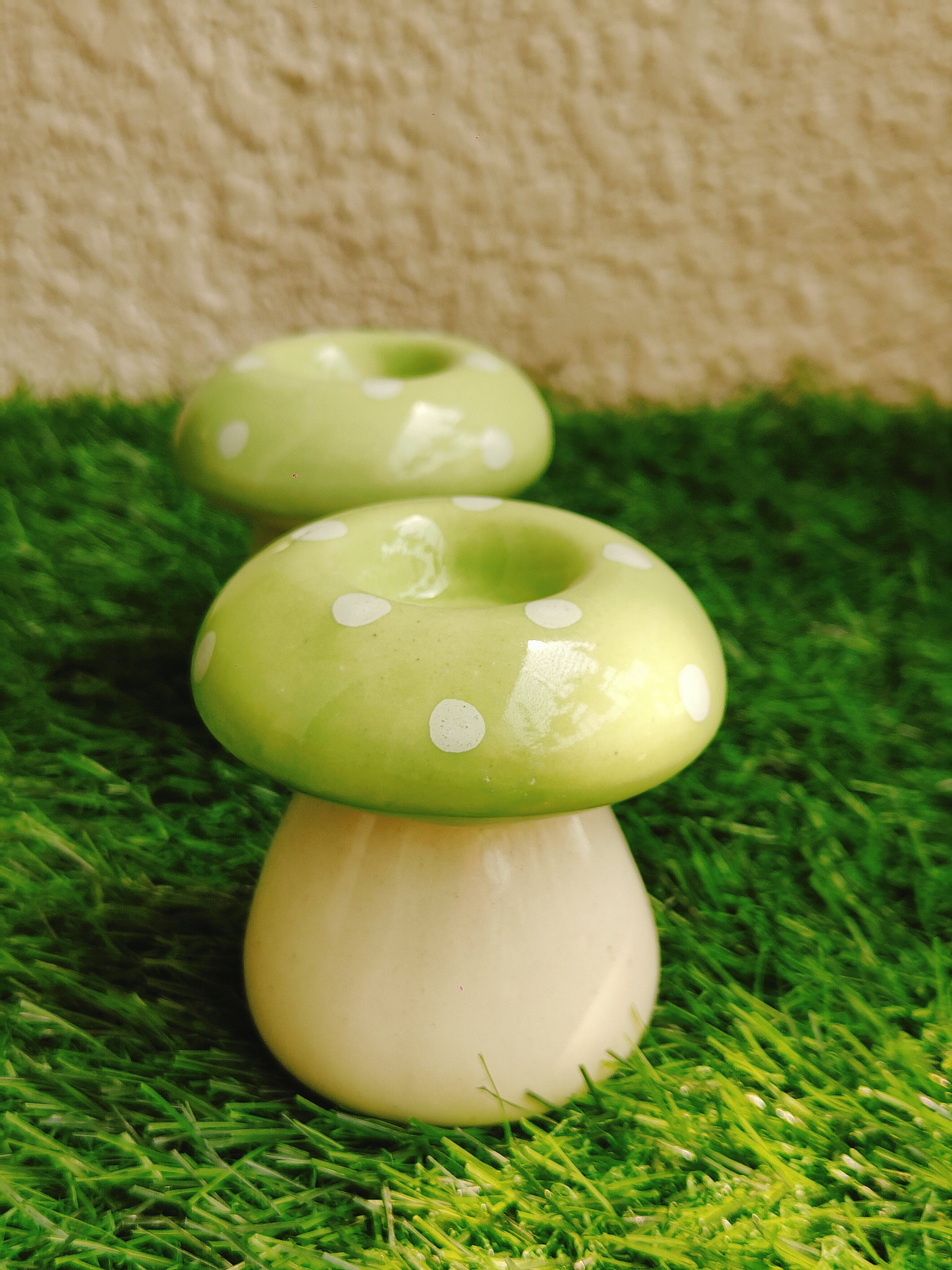 Pastel Mushroom Ceramic Candle Holders Set - Image 3
