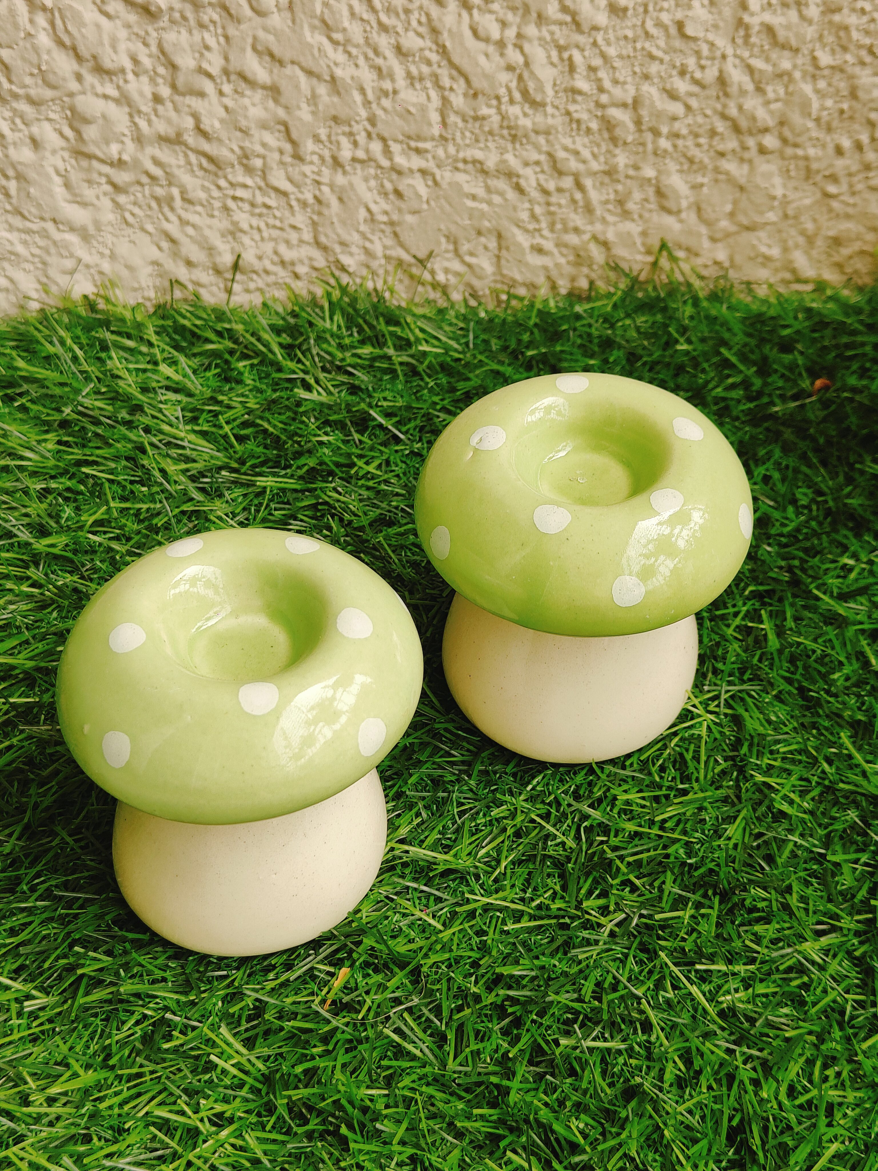 Pastel Mushroom Ceramic Candle Holders Set - Image 5