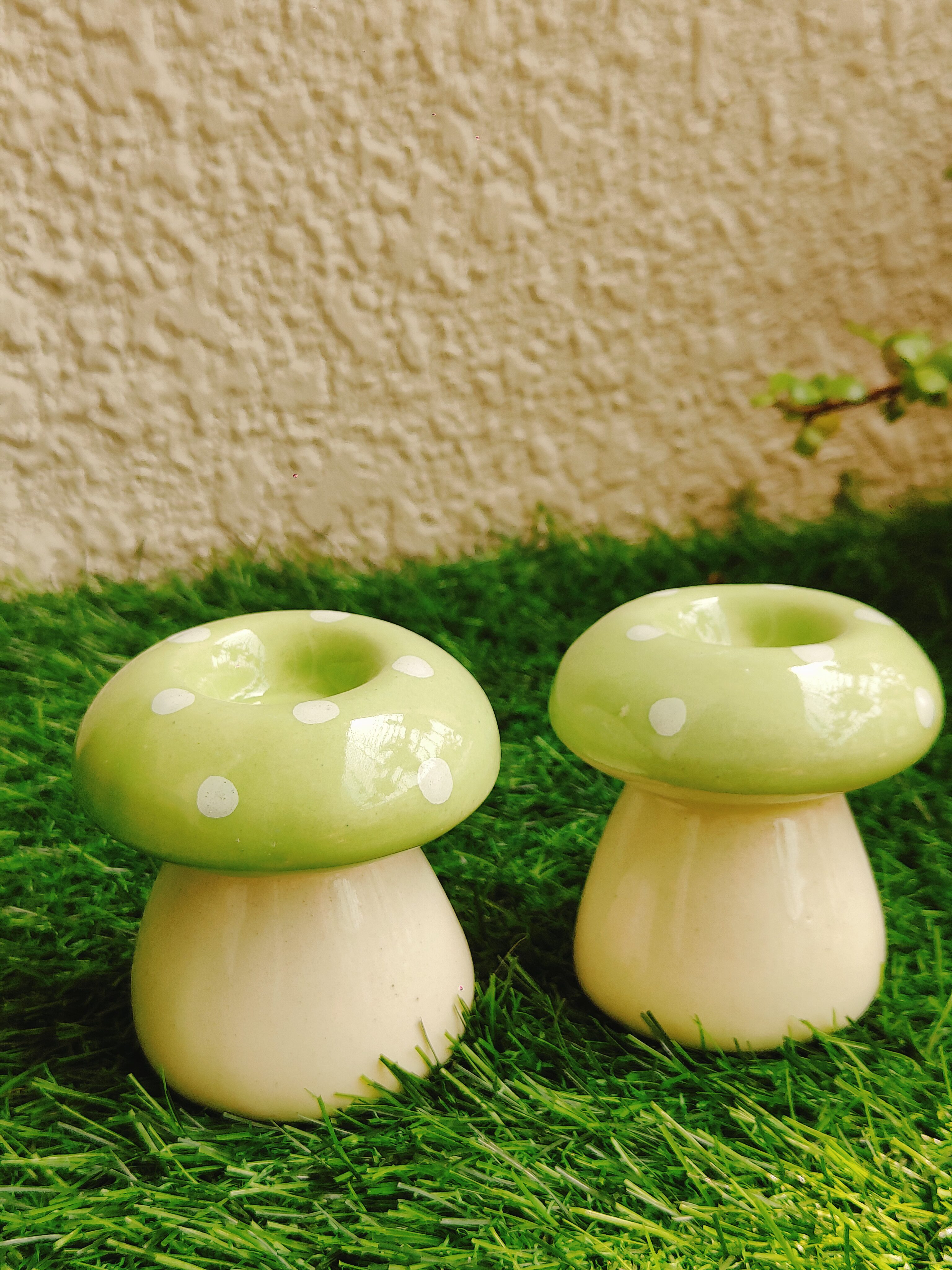 Pastel Mushroom Ceramic Candle Holders Set - Image 4