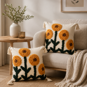 Sunflower tufted cushion cover