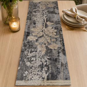 Charcoal Floral Laminated Table Runner