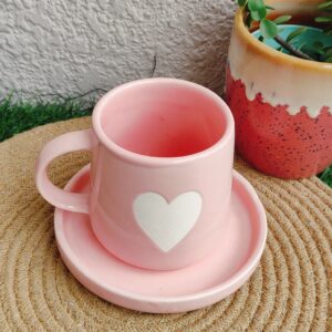 Blush Heart Ceramic Mug with Saucer