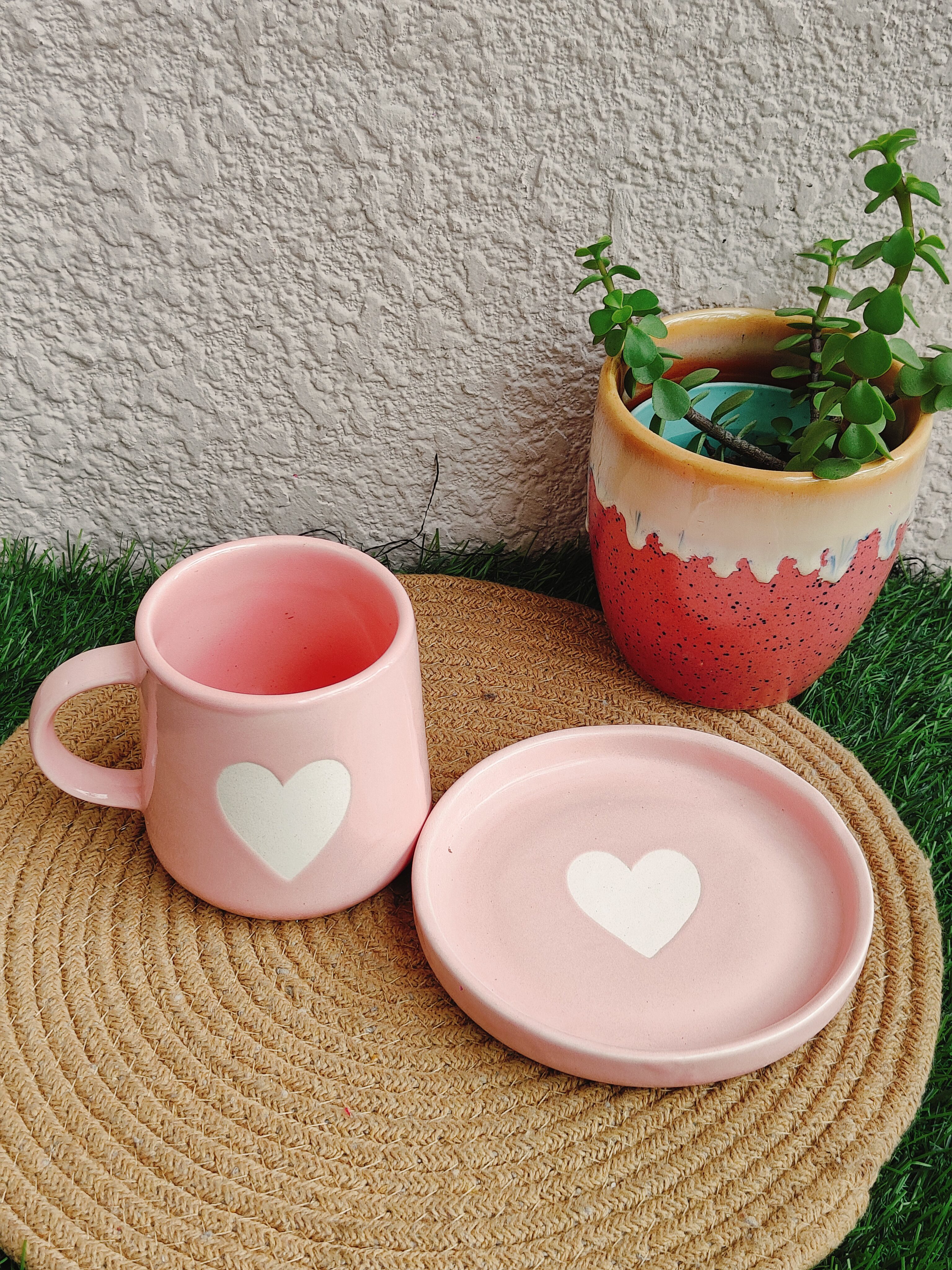 Blush Heart Ceramic Mug with Saucer - Image 3
