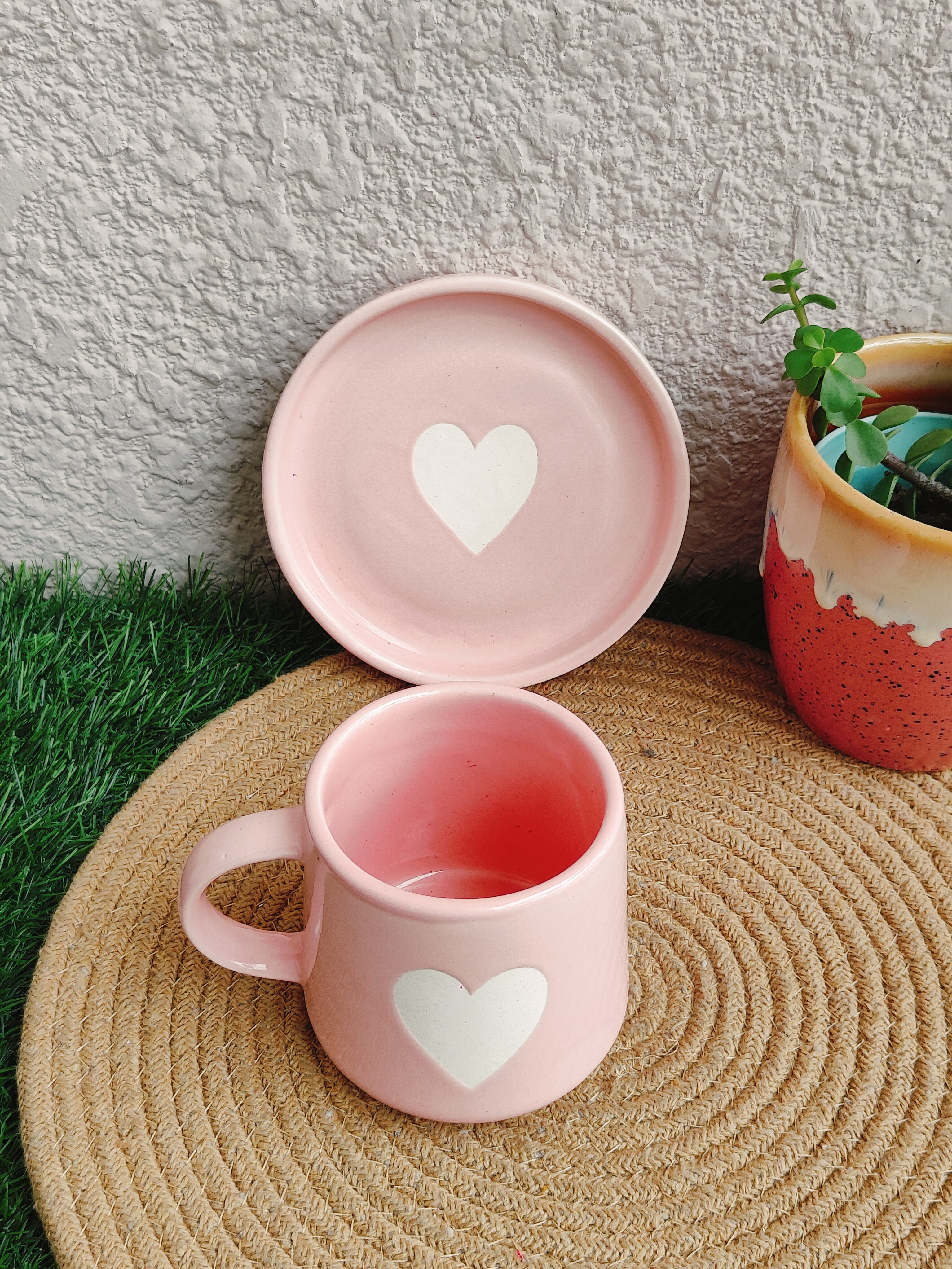 Blush Heart Ceramic Mug with Saucer - Image 2