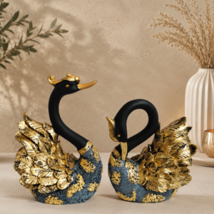 Royal Black Gold Swan Pair Figurine