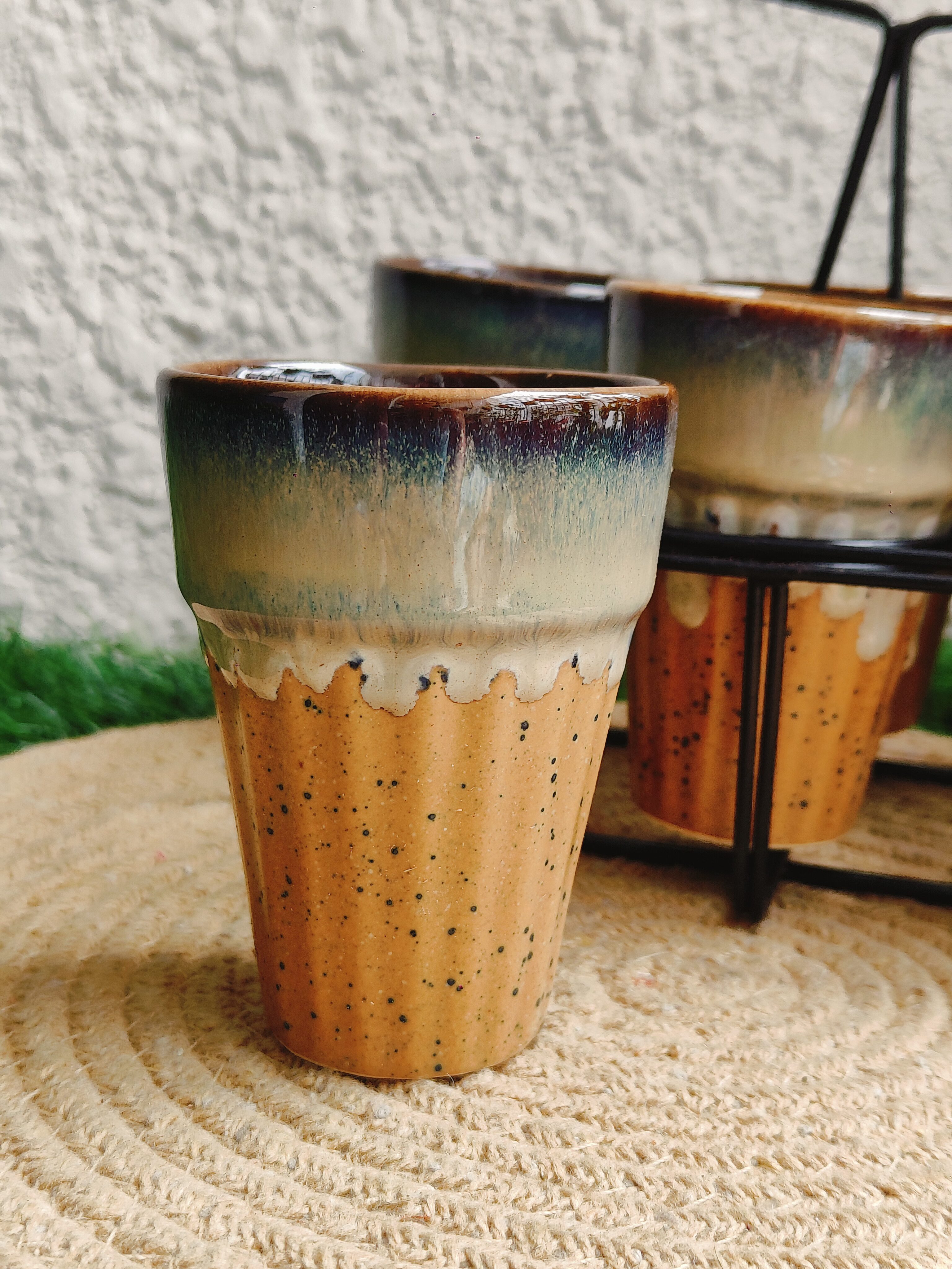 Rust Aura Kulhad with Stand |Set of 6 - Image 4