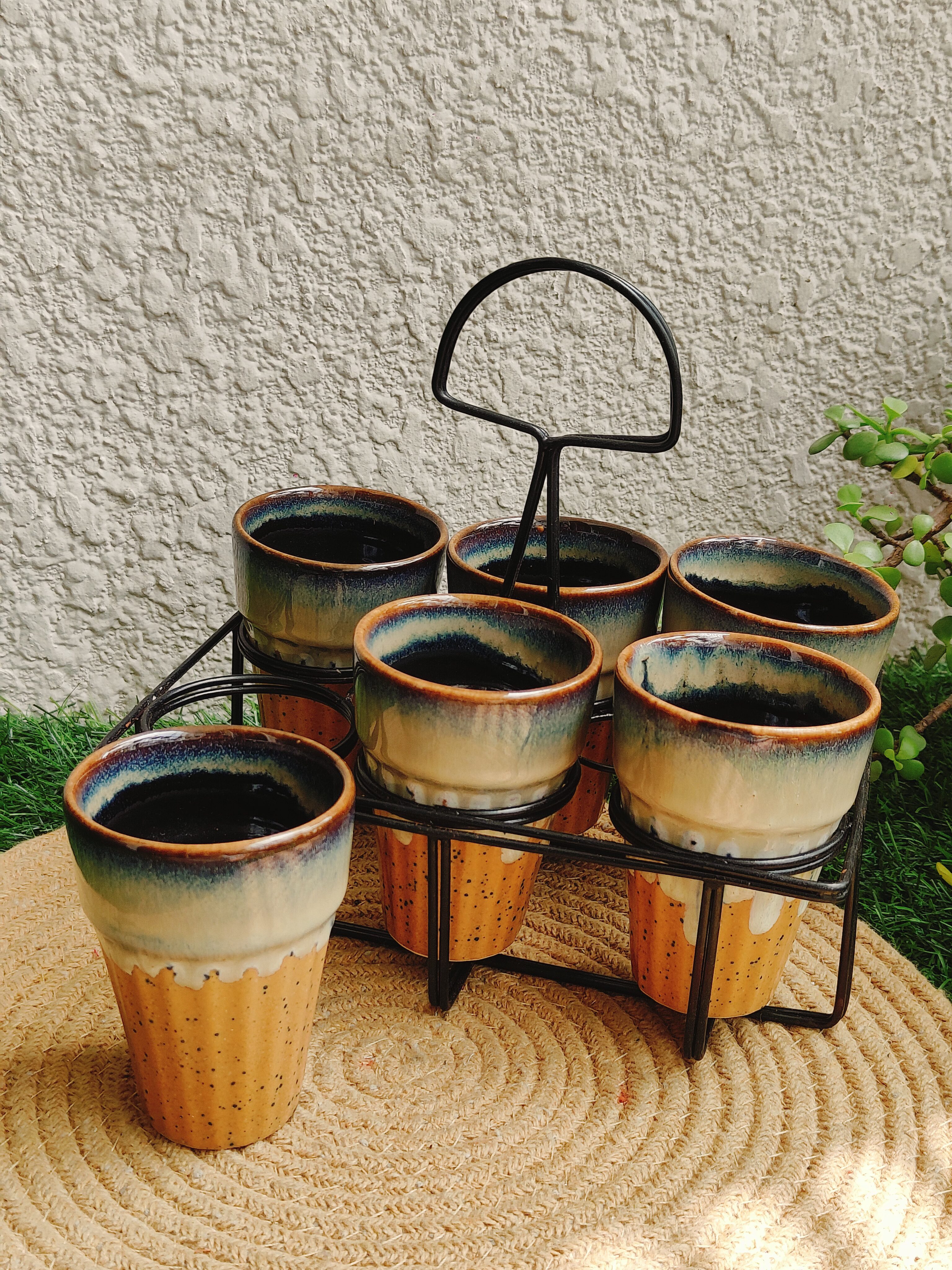 Rust Aura Kulhad with Stand |Set of 6 - Image 3