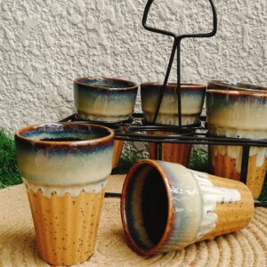 Rust Aura Kulhad with Stand |Set of 6