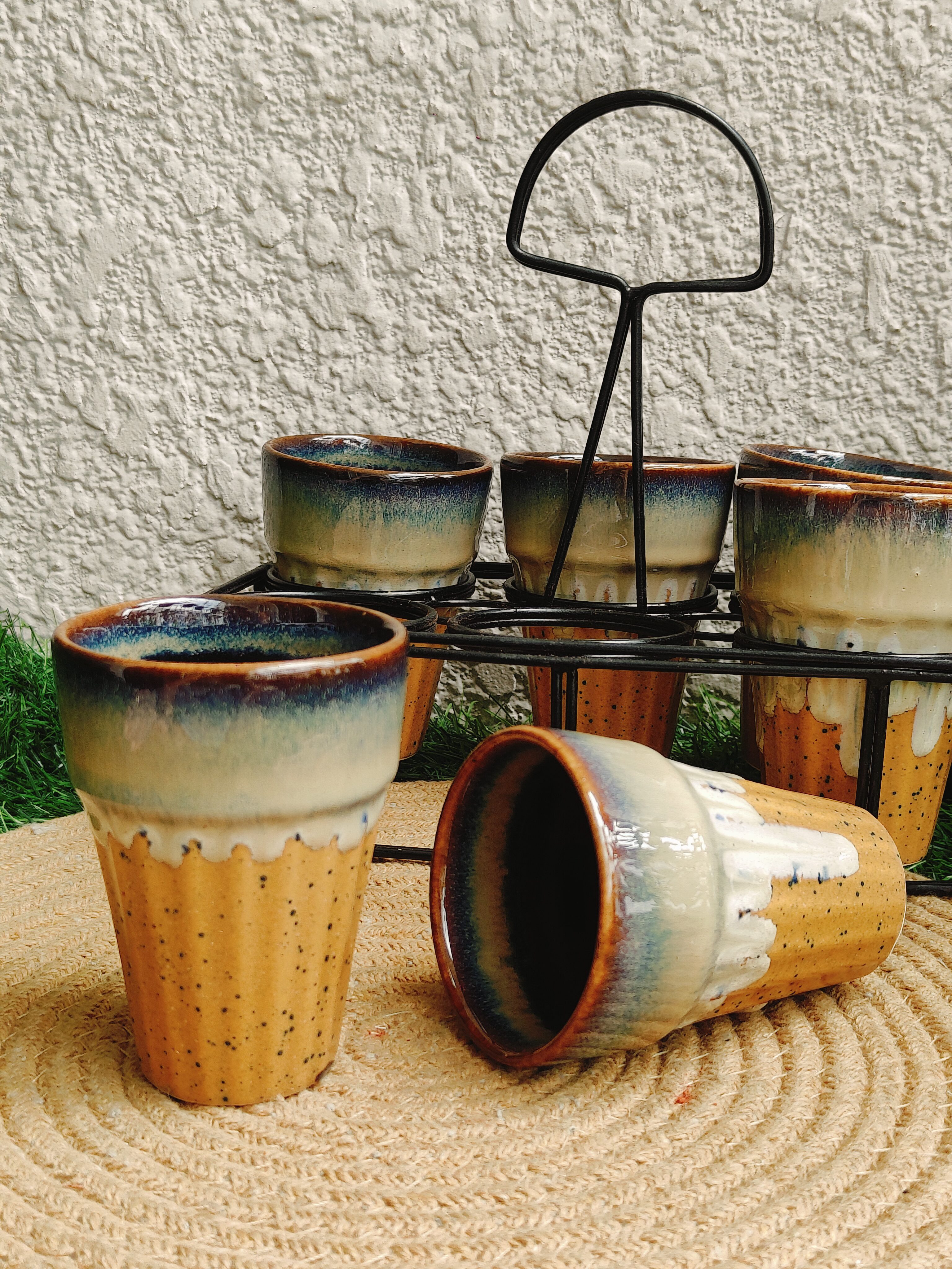 Rust Aura Kulhad with Stand |Set of 6