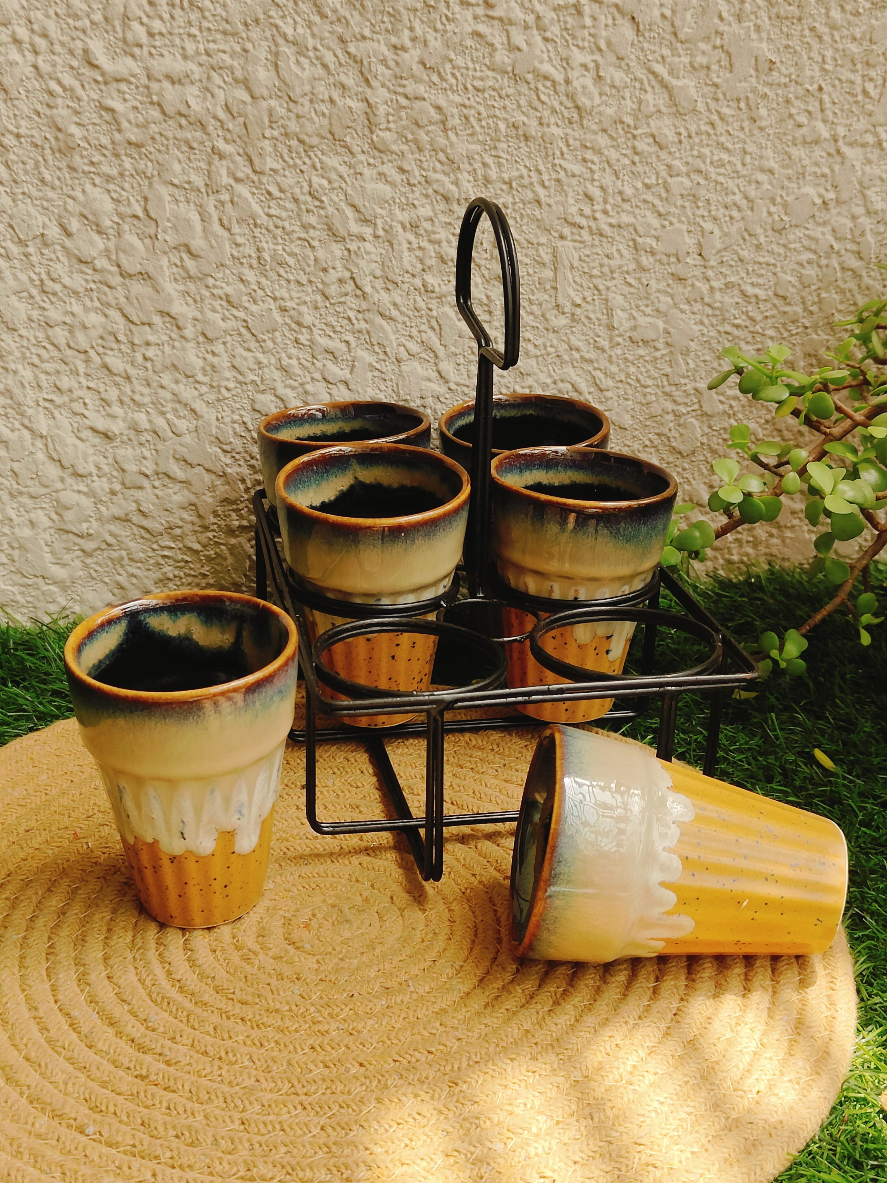 Rust Aura Kulhad with Stand |Set of 6 - Image 2