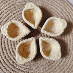 Creamy Yellow Ceramic Diya's | Set of 5