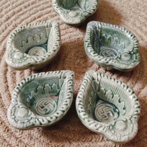 Olive Green Ceramic Diya's | Set of 5