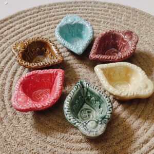 Multi Colour Ceramic Diya | Set of 6