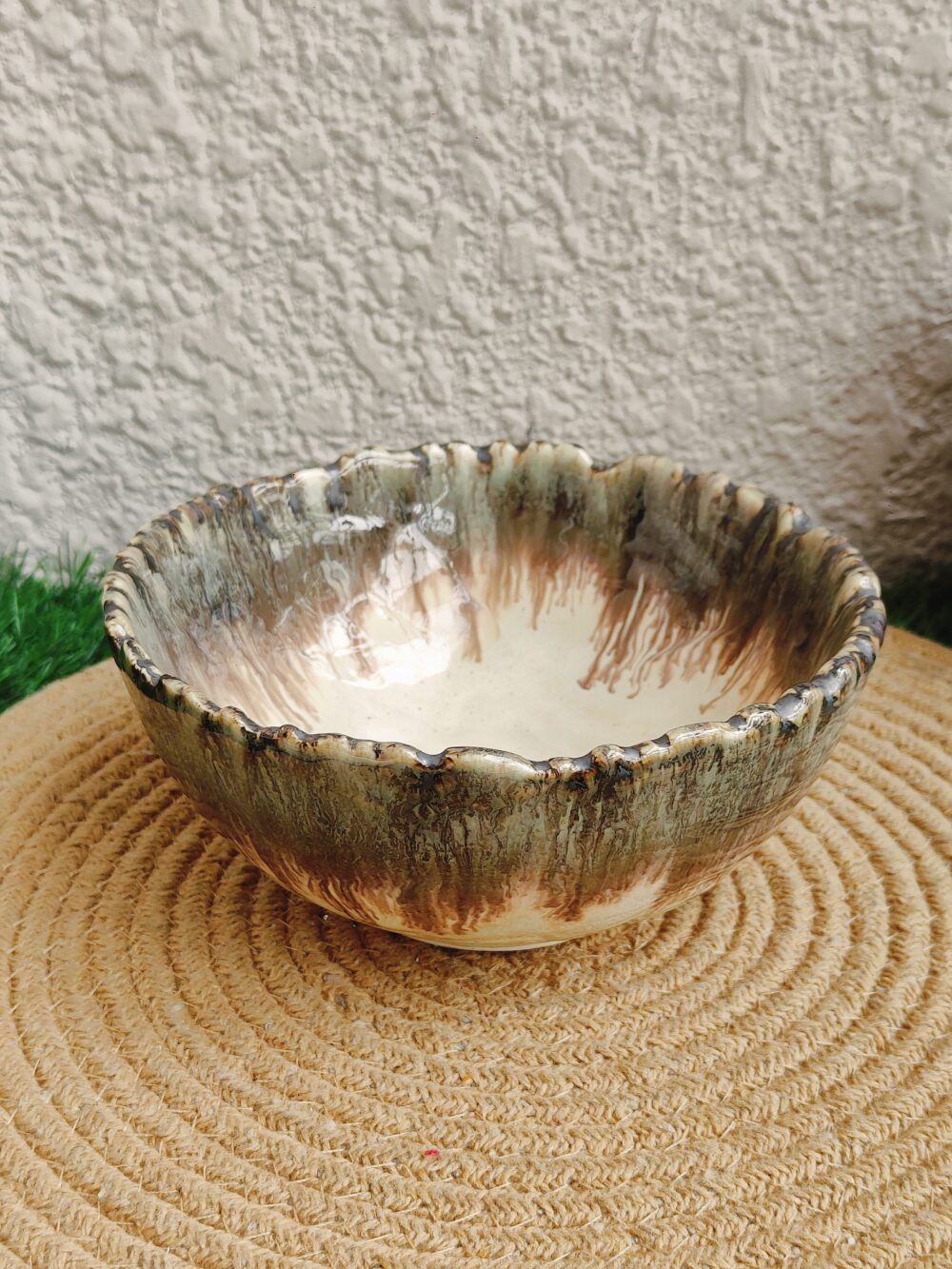 Hand Glazed Creamy Serving Bowl