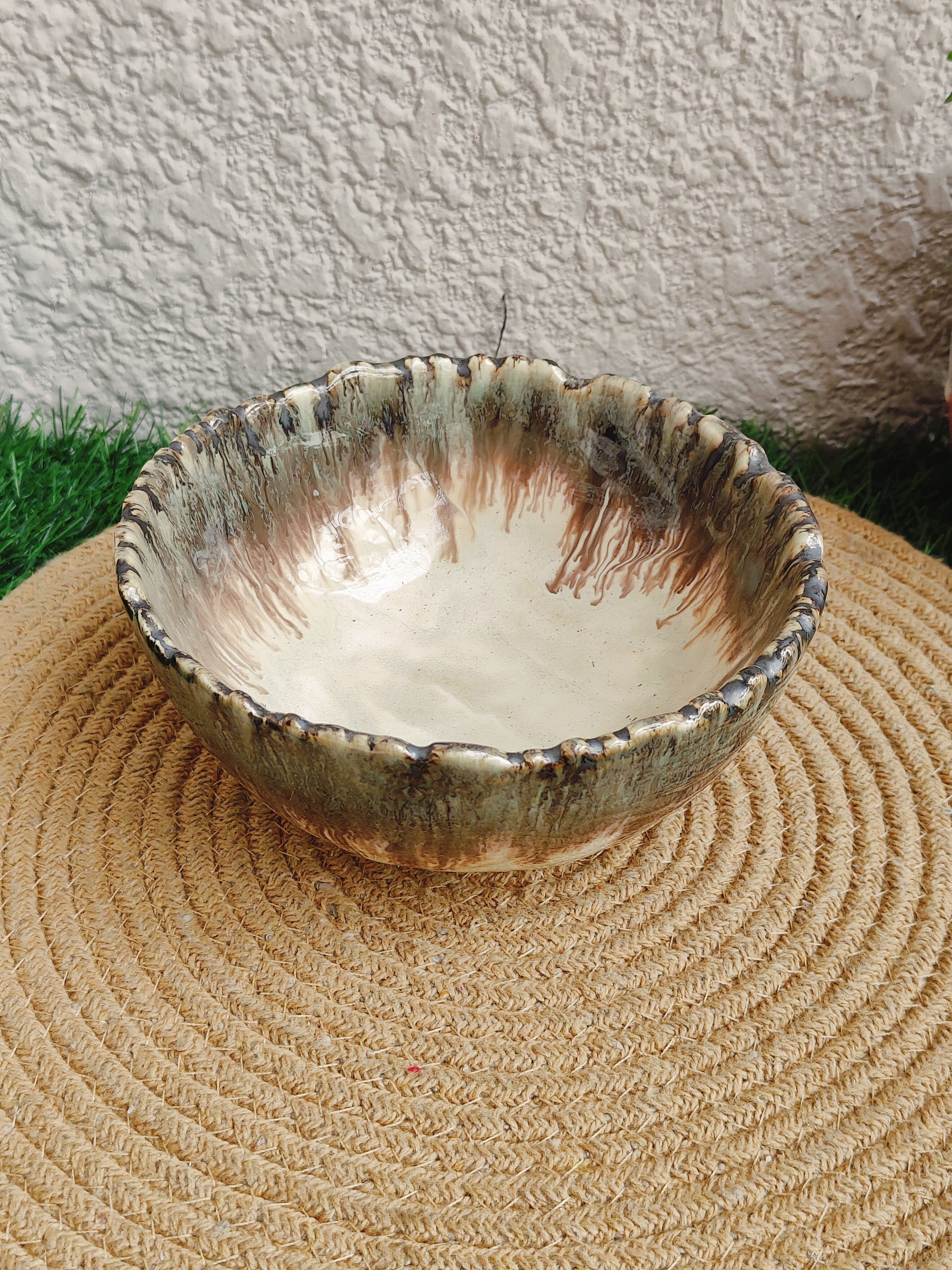 Hand Glazed Creamy Serving Bowl - Image 3