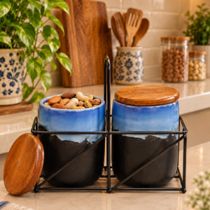 Midnight Blue Studio Ceramic Jar | Set of 2