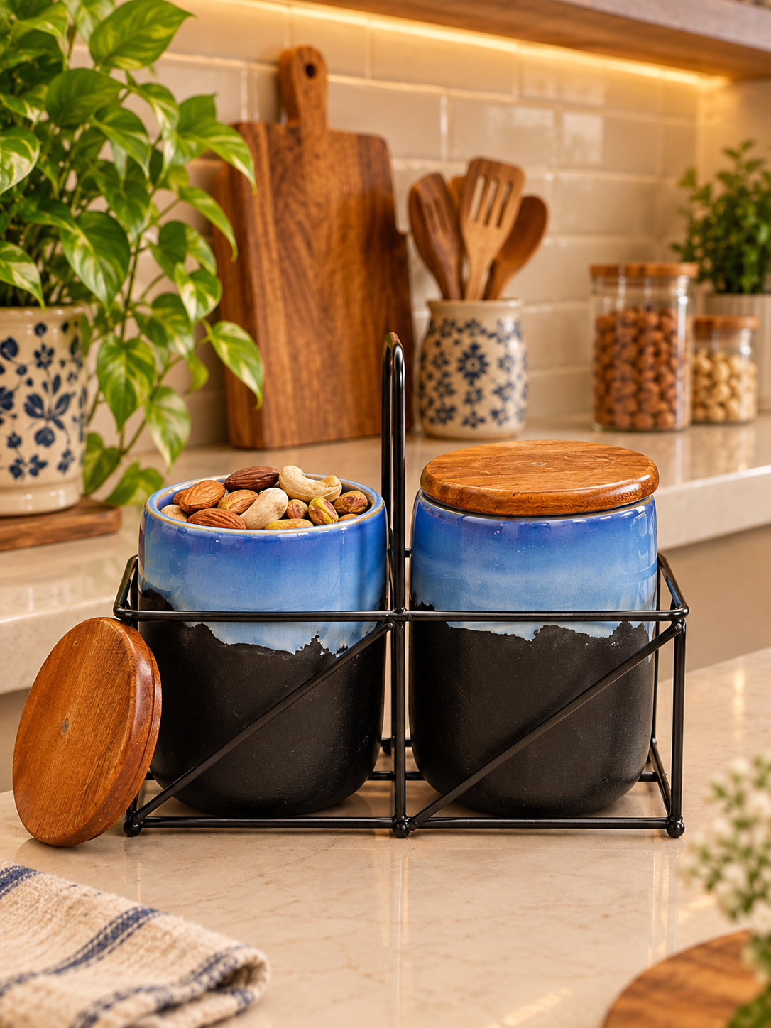 Midnight Blue Studio Ceramic Jar | Set of 2
