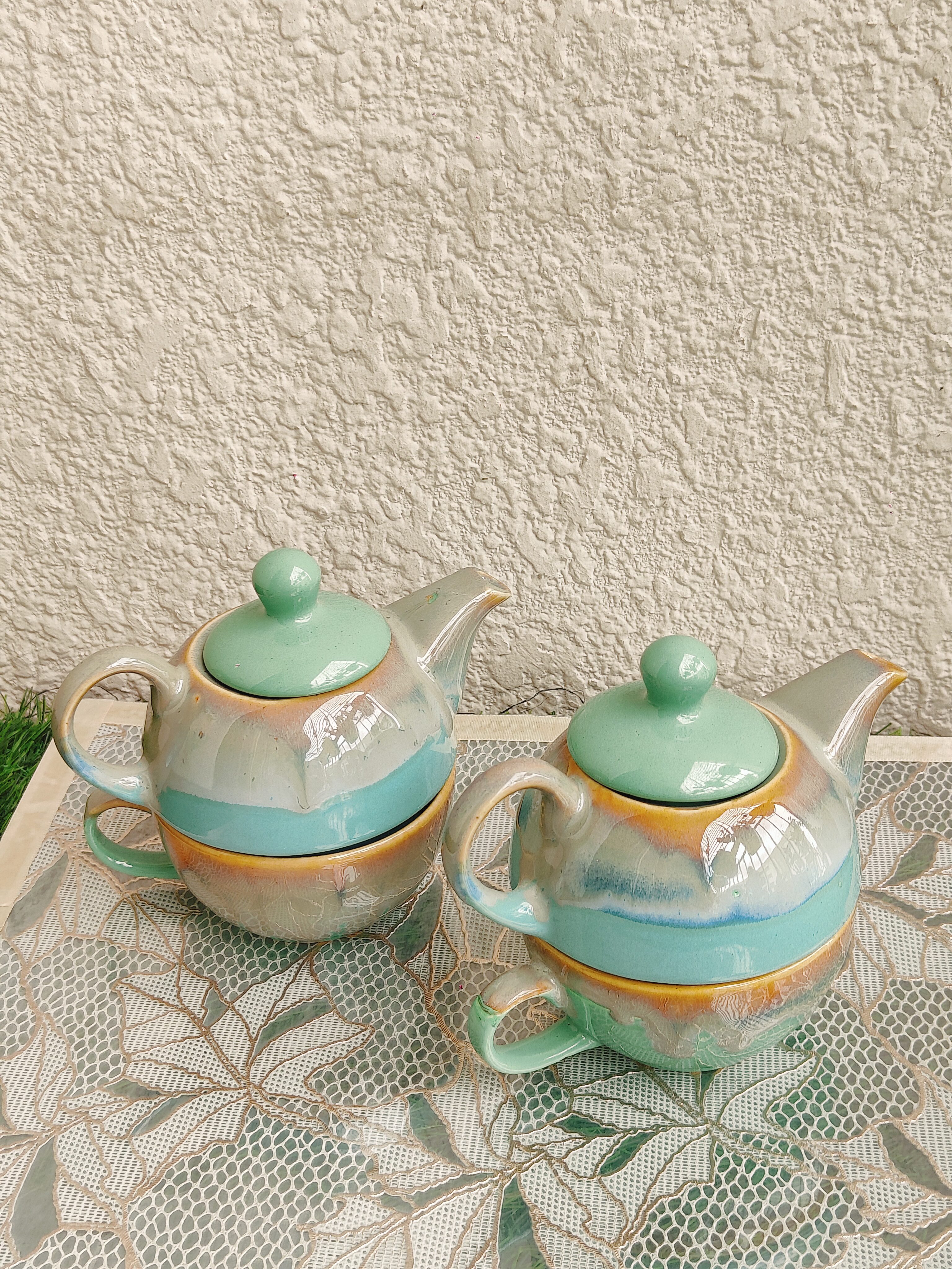 Studio Glazed Ceramic One Cup Kettle - Image 4