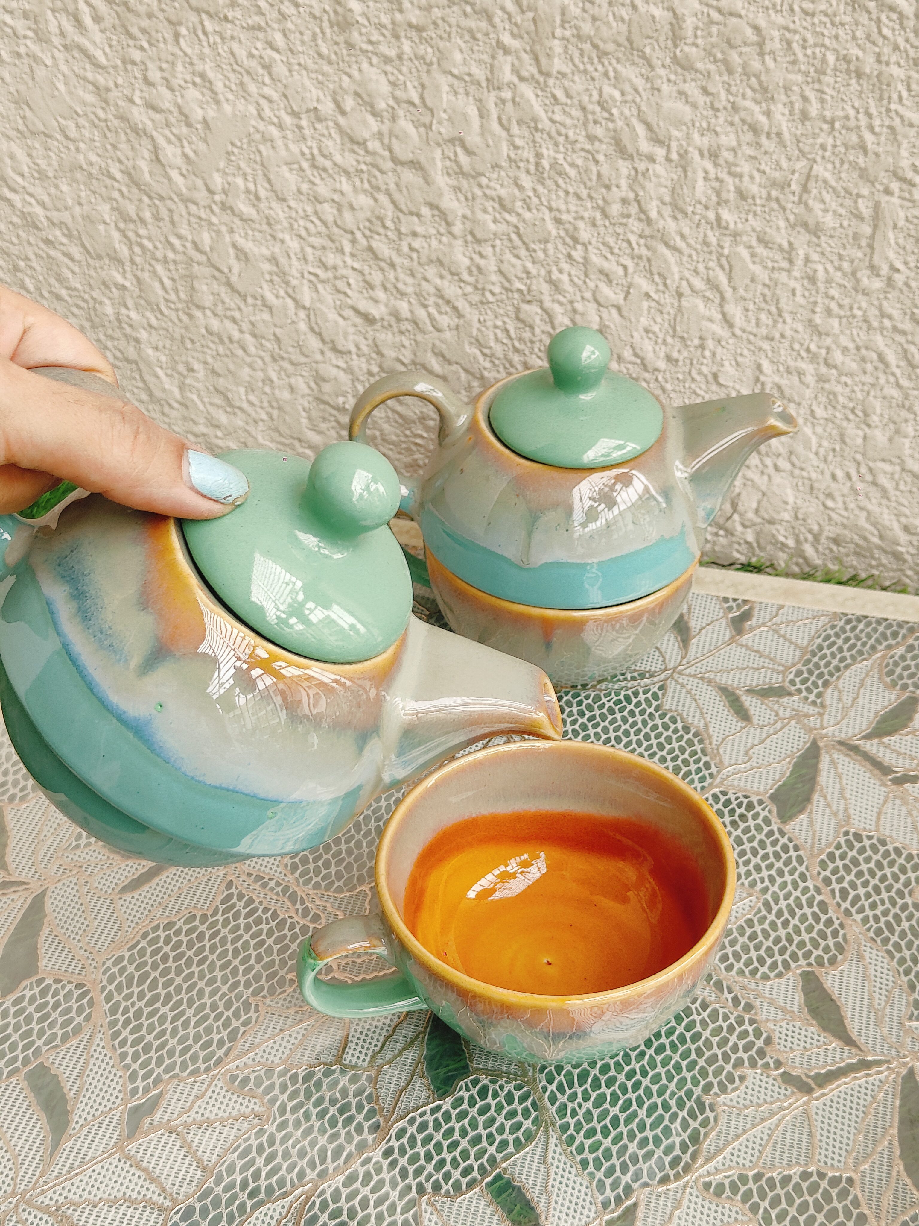 Studio Glazed Ceramic One Cup Kettle - Image 2