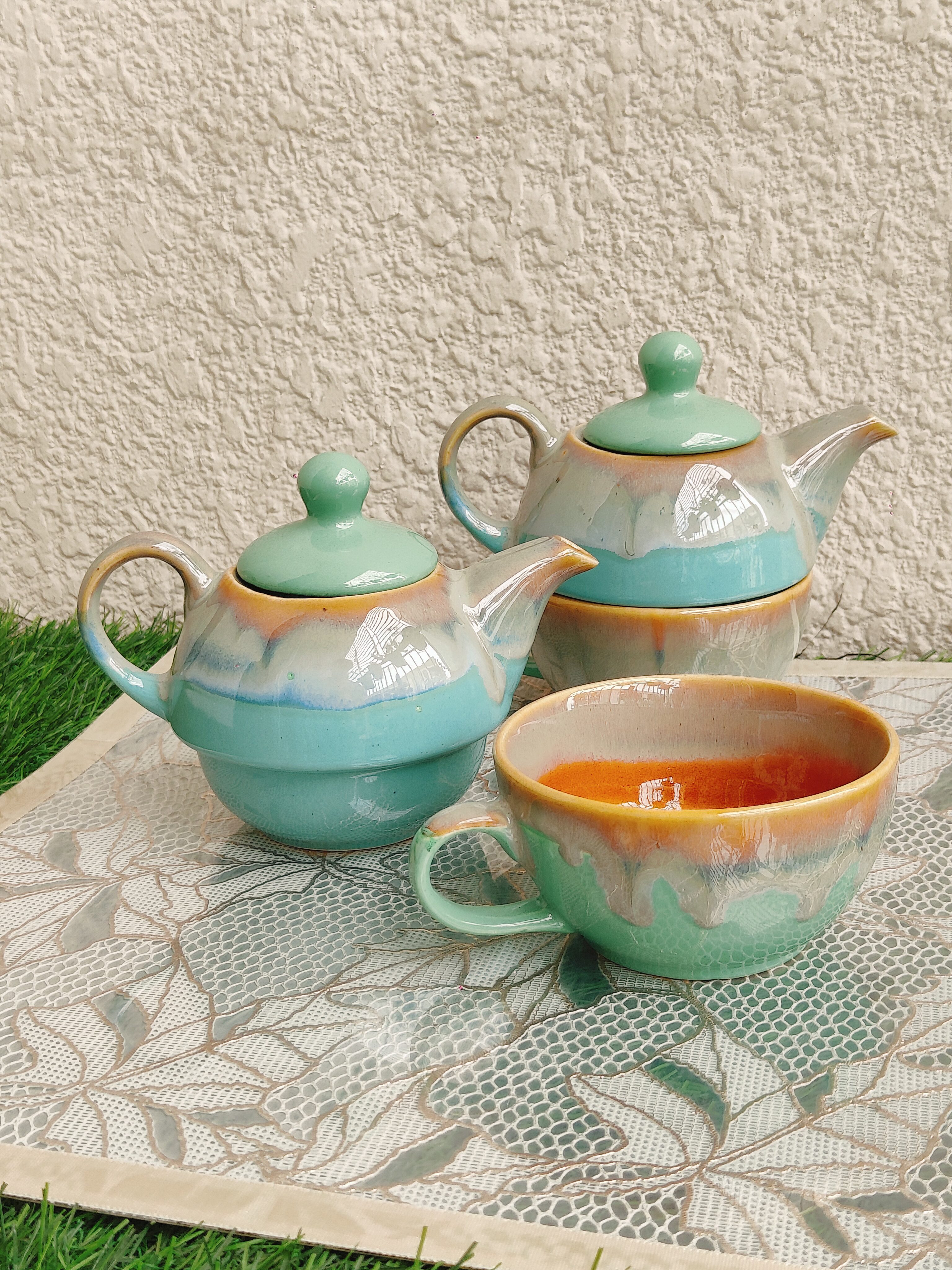 Studio Glazed Ceramic One Cup Kettle - Image 3